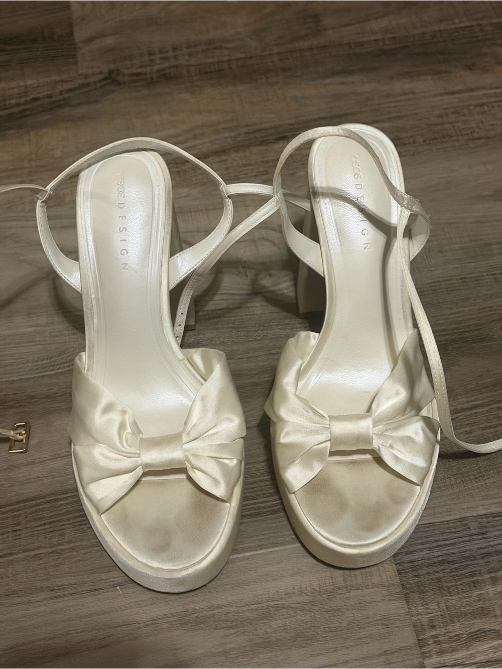 ASOS Cream Satin Bow Platform Heels